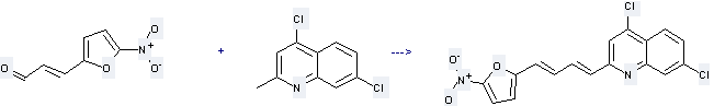 4, 7-Dichloro-2-methylquinoline can react with 3-(5-Nitro-furan-2-yl)-propenal to get 4, 7-Dichloro-2-[4-(5-nitro-furan-2-yl)-buta-1, 3-dienyl]-quinoline.